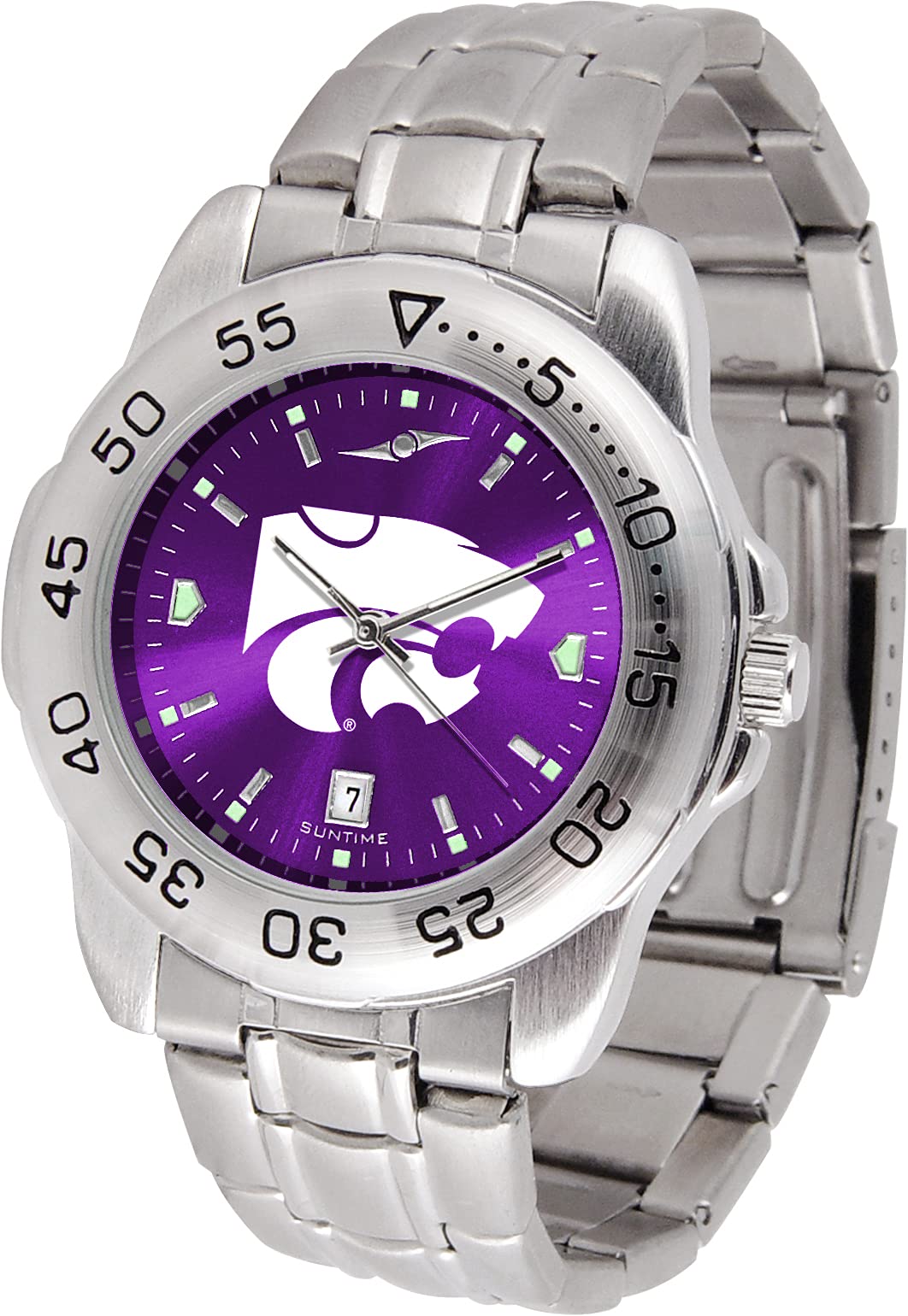 SunTime Men's NCAA Team Sport Watch, 20mm Stainless Steel Strap, Reflective Shiny Dial with Date