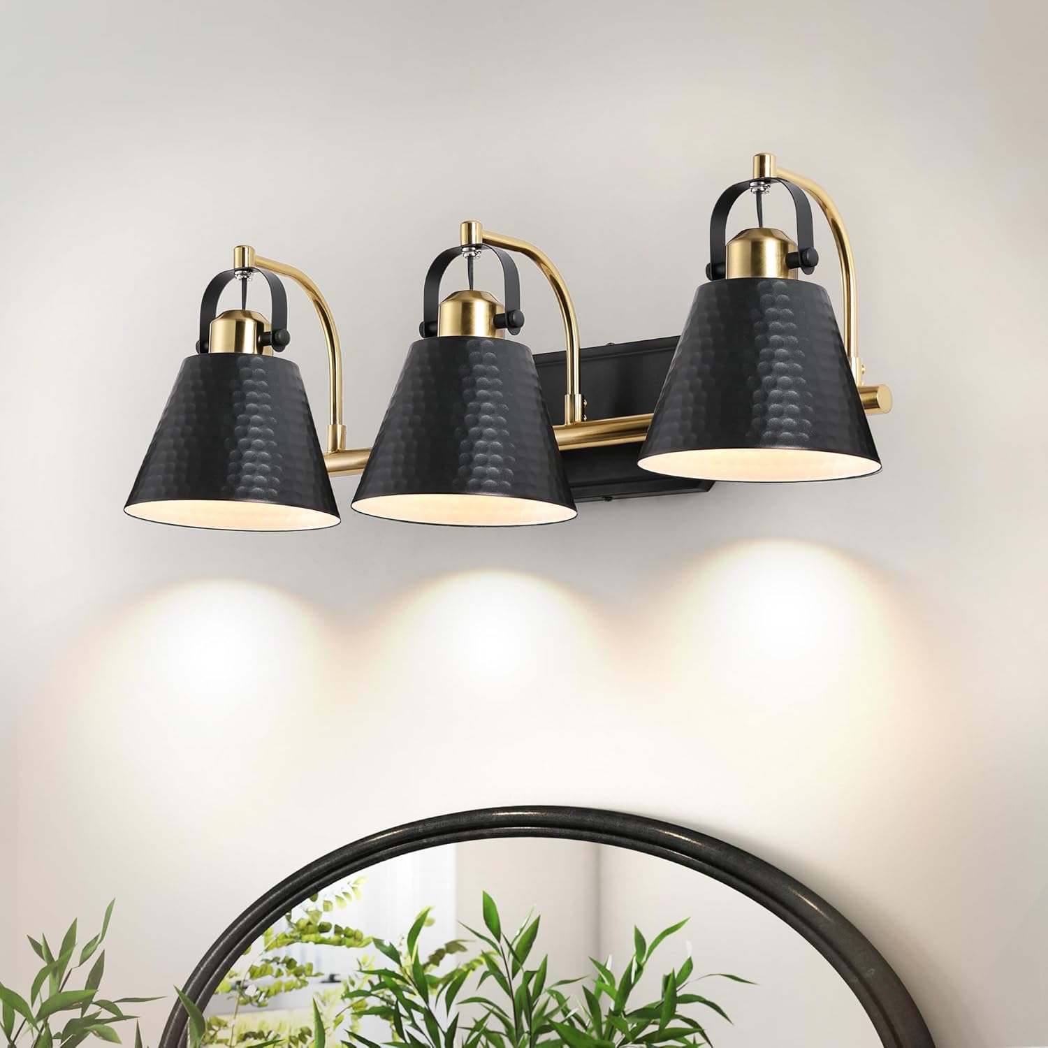 Black Gold Vanity Light Fixture - 3 Lights Modern Bathroom Vanity Lights Over Mirror 24 Inch, Bathroom Wall Lighting E26 Base Black Gold 3-Light