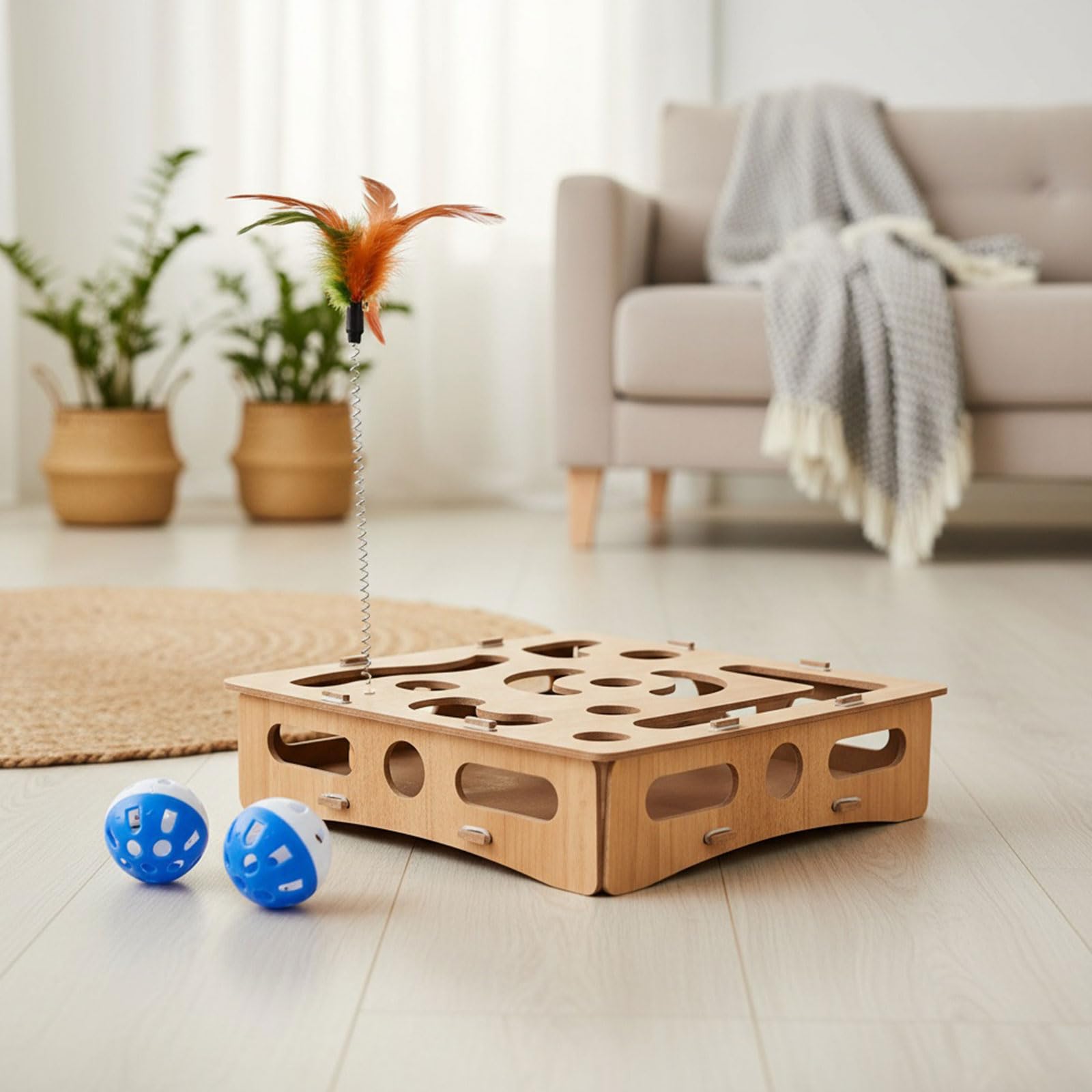 Interaktives Holzpuzzles Katzenspielzeug für Indoor-Kätzchen, stimulierende natürliche Katzen, Anreicherungsspielzeug, Haltbarkeit, Holzspielzeug für Haustiere