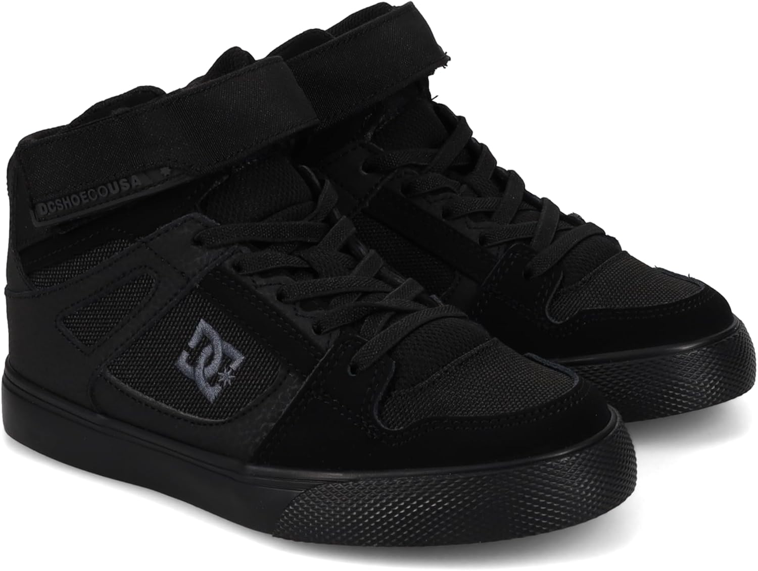 DC Boy's Pure High Top EV Skate Shoes with Ankle Strap and Elastic Laces