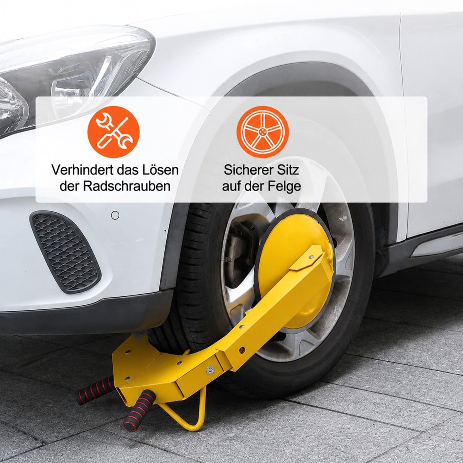 2er Set gelbe Radkrallen aus Q235 Stahl mit Saugnapf und Schlüsseln für Auto Anhänger Lkw SUV Camper Boot