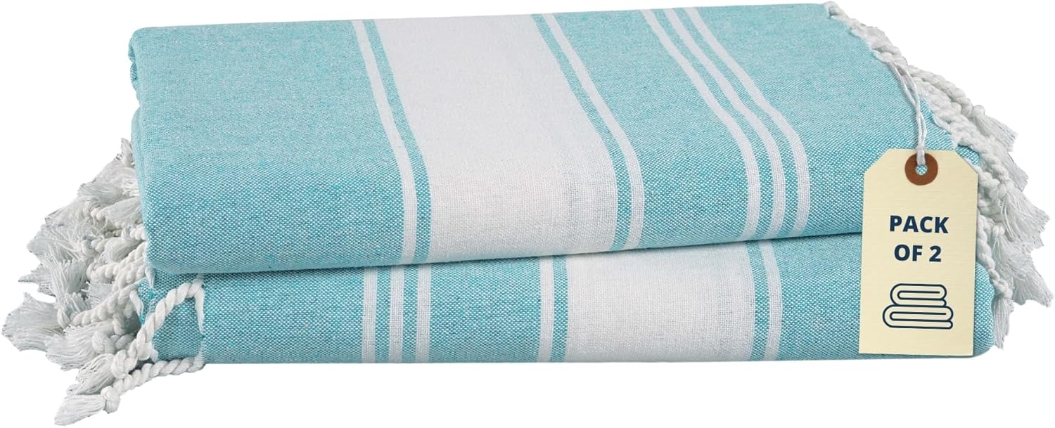 LANE LINEN Beach Towel 2 Pack, Oversized Beach Towel 39″x71″, Lightweight Beach Essentials for Women, Large Pool Towel, Absorbent & Quick Dry, Sand Free Beach Towel – Aqua