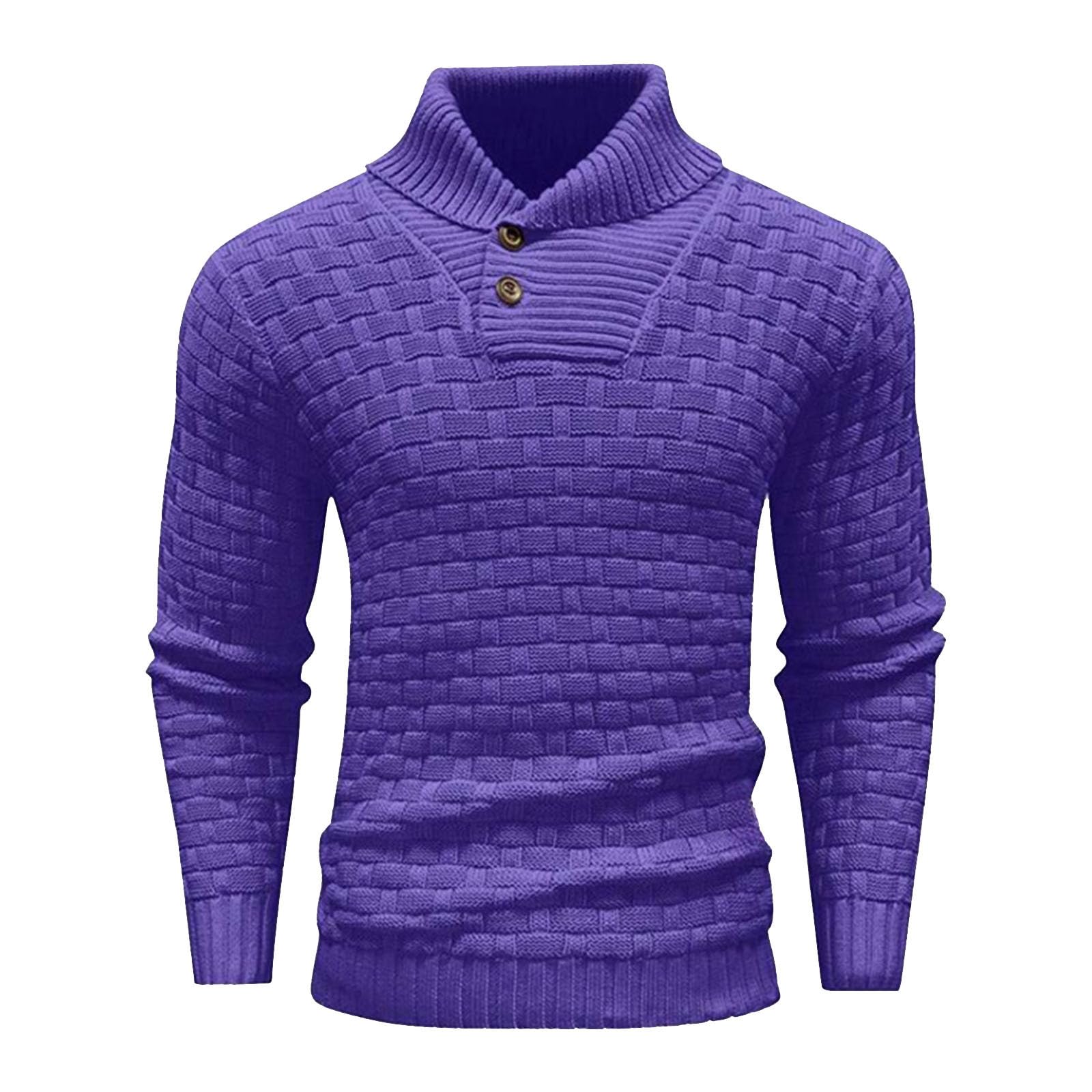 Men Winter Shawl Collar Button Sweaters Casual Knitted Pleated Pullover Tops Trendy Warm Long Sleeve Jumper Knitwear