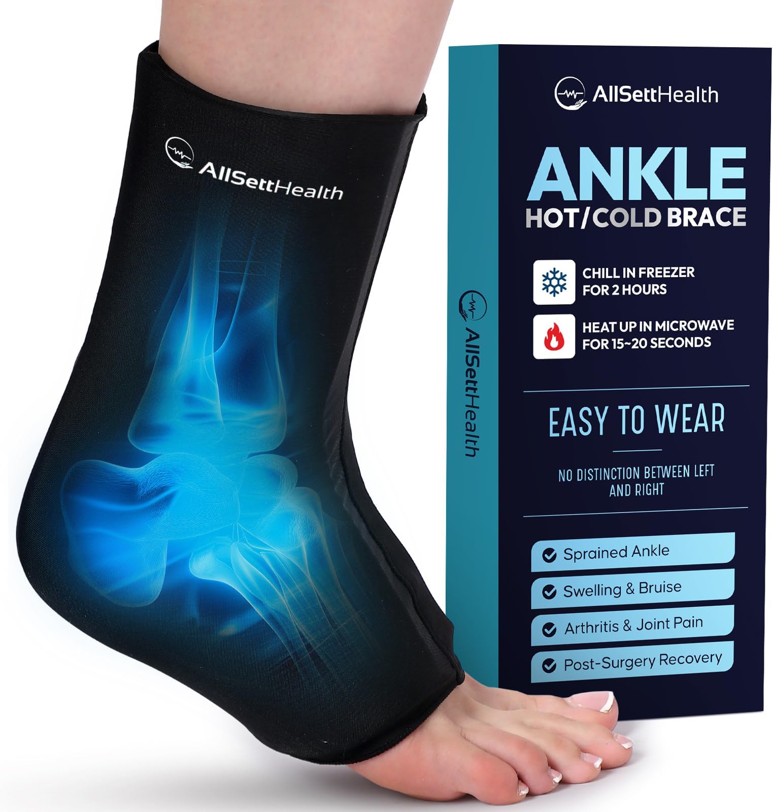 Ankle Ice Pack Wrap for Swelling - Hot/Cold Therapy Ice Wrap for Foot Pain Relief, Heel Pain Relief, Plantar Fasciitis, Achilles Tendonitis Relief, Sprained Ankle Compression, Large