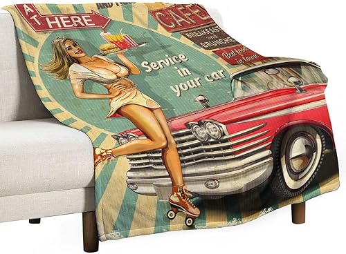 Miniatura 90 de Manta clásica retro para automóvil, diseño clásico de automóvil clásico americano, diseño de motocicleta, manta de franela súper suave para cama y
