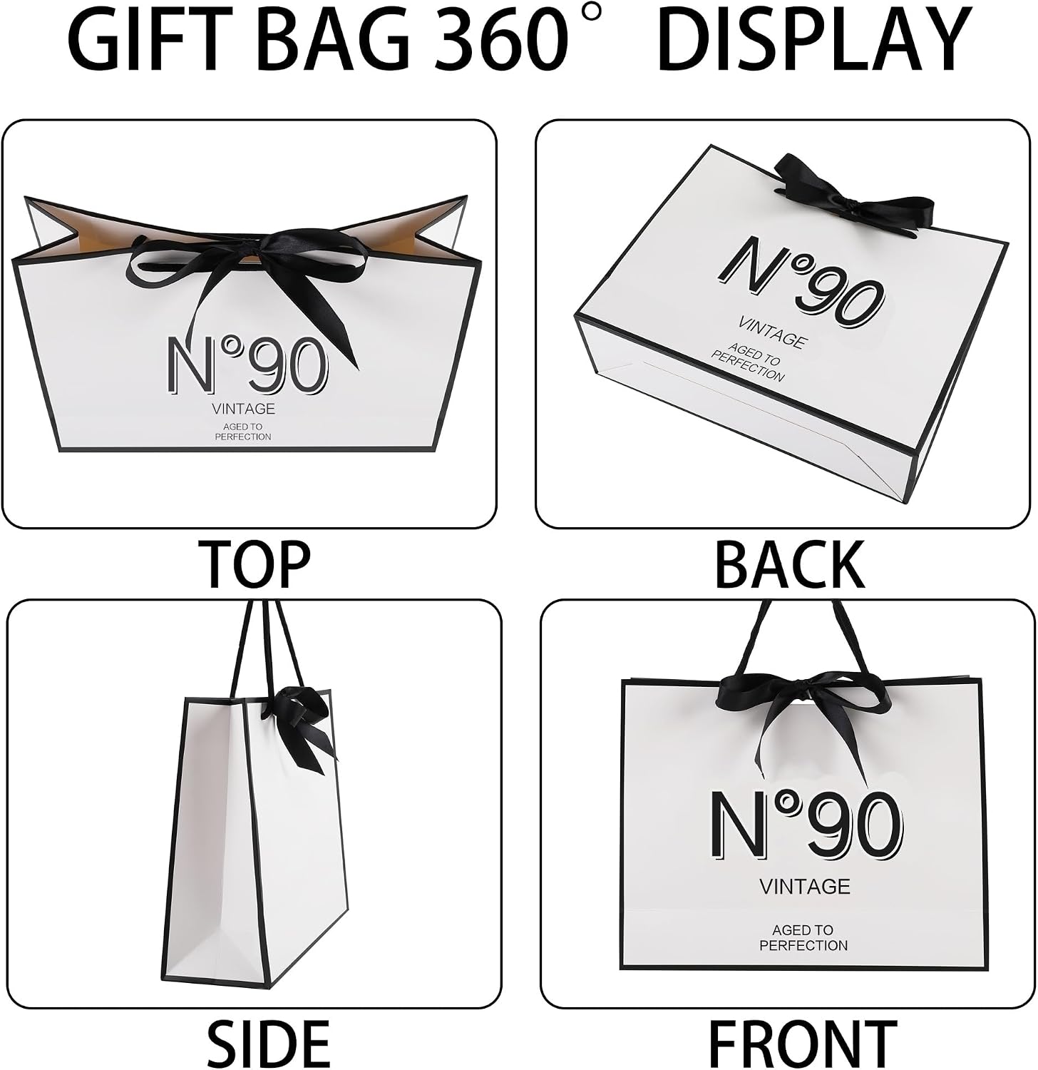 STOBOCTER 90th Birthday Gift Bag for Women Men, 90 Year Old Keepsake Paper Gift Bag with Bow Ribbon and Card, White Black Paper bag for 90th Anniversary Party Gifts Decorations (Medium, 1936, 90th) image 3