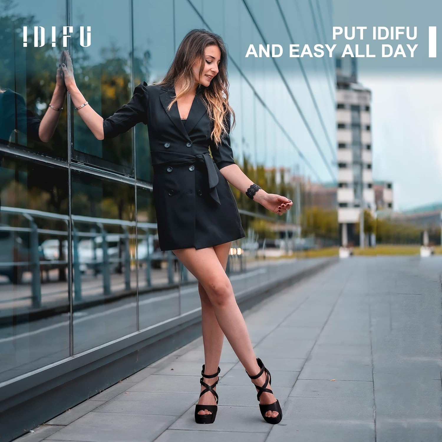 IDIFU Women's IN5 Charcy Crisscross Strappy Platform High Chunky Heels Peep Toe Pump Party Heeled Sandals - Image 4