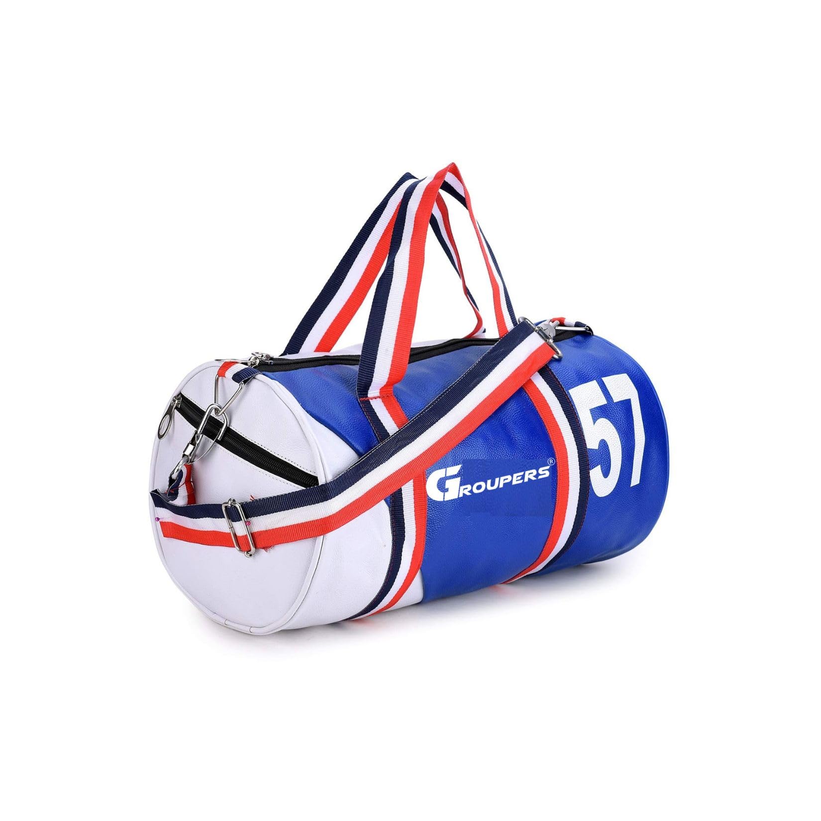 Duffle PU Leather Bag (Blue White)-image-12