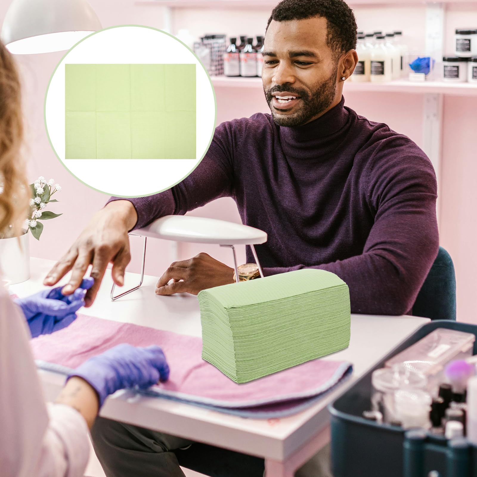 Generic Tapetes Desechables para Mesa de Manicura 125 Piezas, Manteles Absorbentes Color Verde Aguacate, Almohadillas Limpias para Tatuajes y Uñas, Manteles de Papel para Salón
