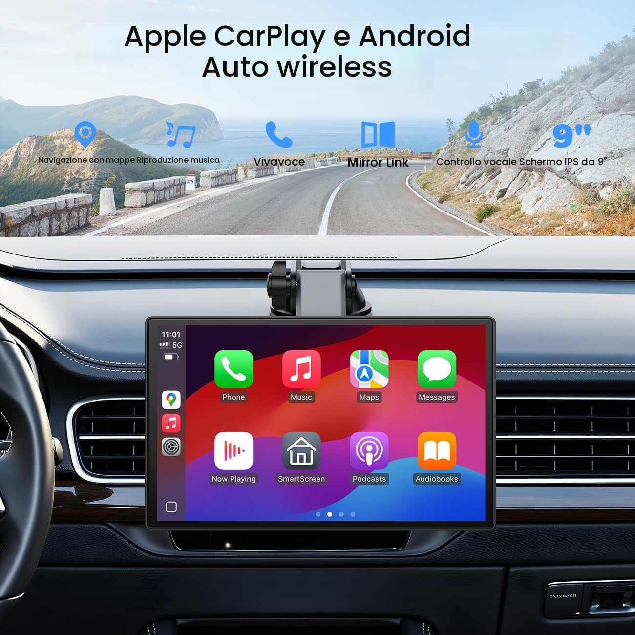 LAMTTO CarPlay Wireless Portable Stereo 9 Pollici - Dettaglio