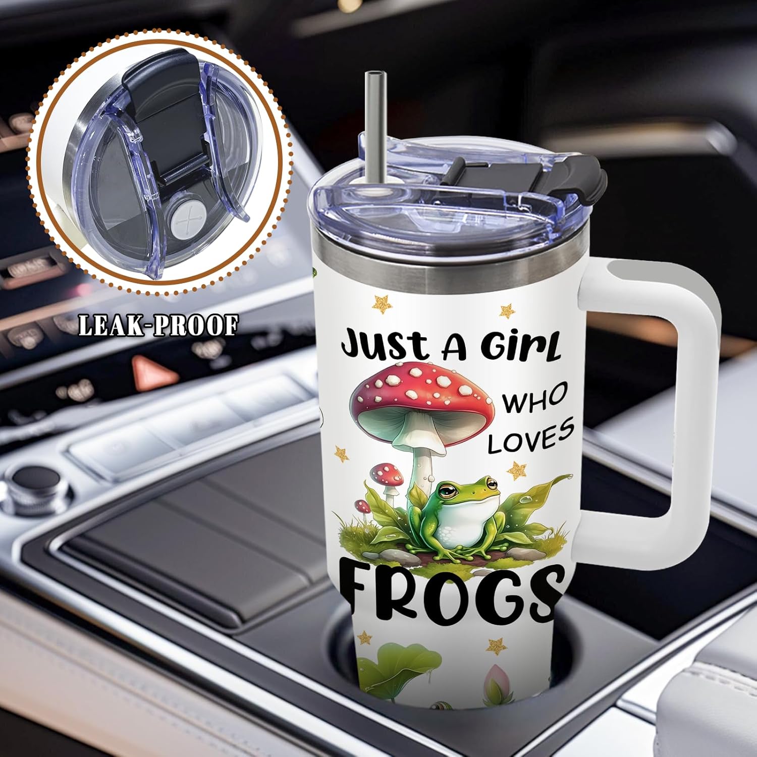 DUUV Frog Gifts for Women, Frog Decor Tumbler for Animal Lovers, Christmas Thanksgiving Birthday Gifts for Women, Cute Frogs Gift Ideas, 40 Oz Tumbler with Handle Lid and Straw, 1PCS - Image 6