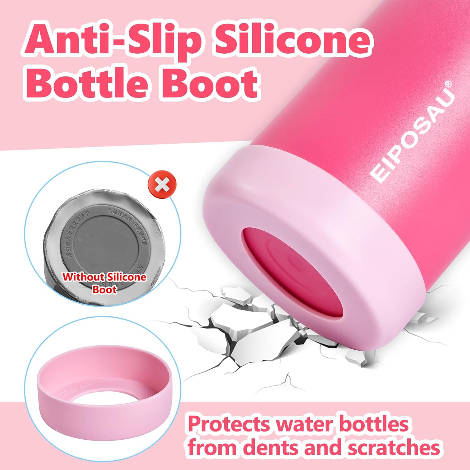 Insulated Water Bottle with Lid & Boot & Stickers, 40 oz Stainless Steel Sweat Free Bottle Keep Cold 24H, BPA-Free Sports Wide Mouth Water Bottle, PinkRed