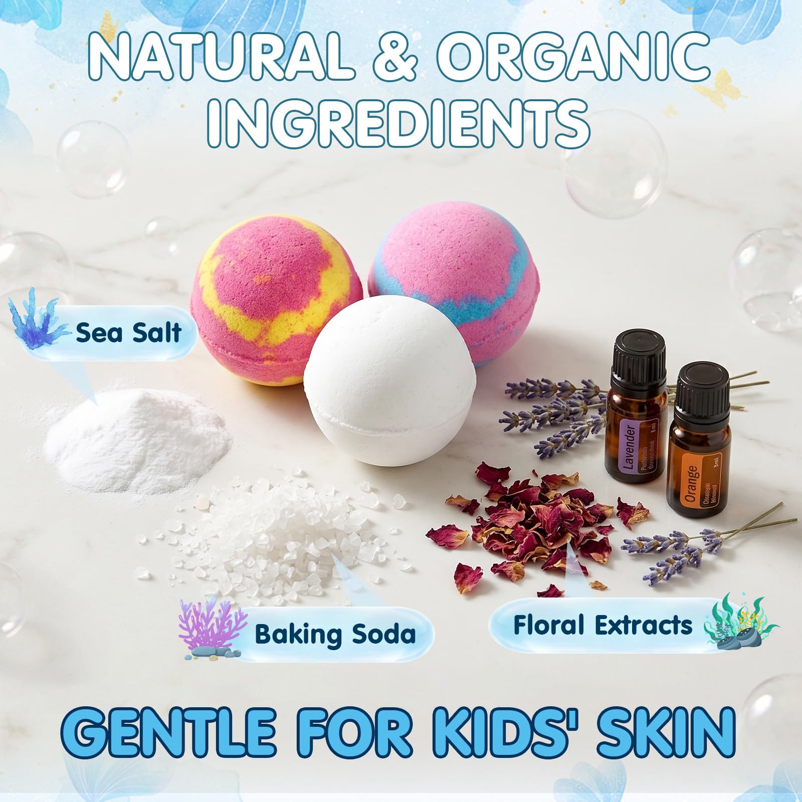 Bombe de Bain Enfant, 12 Pcs Ocean Bath Bombs for Kids, Nouve Boule de Bain Enfant avec Surprise Bombe de Bain Moussant avec Surprise Dedans, Cadeau d' anniversaire pour bébé et enfants de 4-10 ans