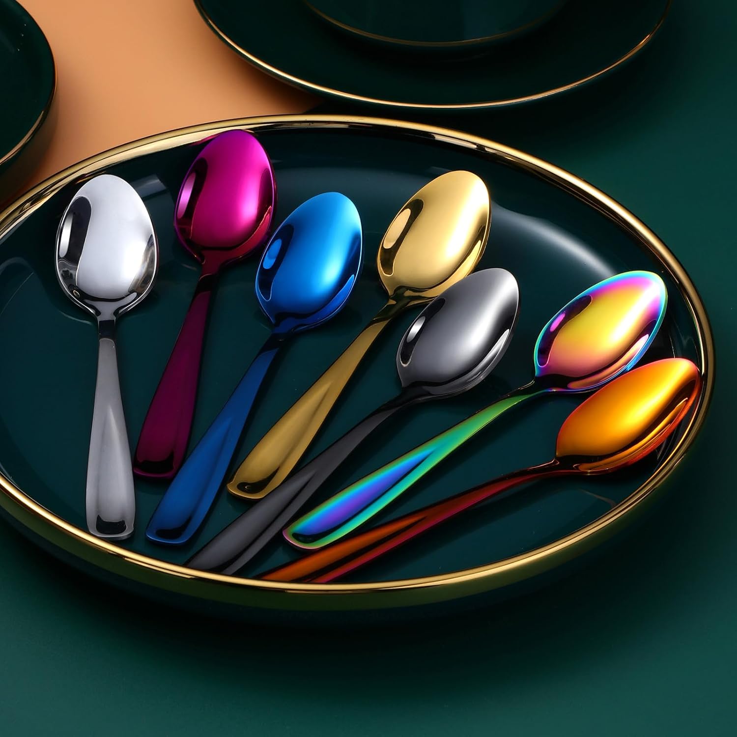 8 Pieces Dessert Spoons Teaspoons Small Coffee Spoons Espresso Spoons, 5.5 Inch (rainbow)