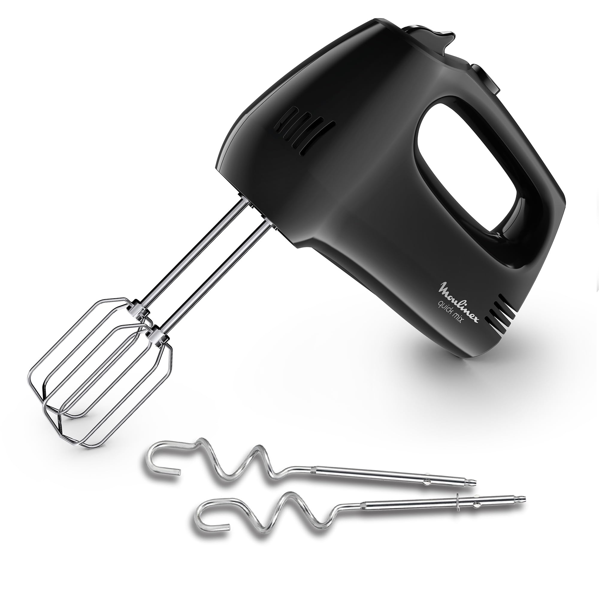 Moulinex Quick Mix, Batteur à main, 300 W, Fouets et crochets pétrisseurs en acier inoxydable, Poignée ergonomique, 5 vitesses réglables + Pulse, Compact, HM3108B1, Noir
