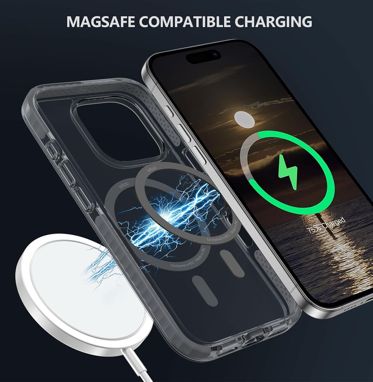BELTRON Belt Case for iPhone 16 Pro Max, Slim Protective Transparent Case & Rotating Belt Clip Holster Combo (Compatible with MagSafe)