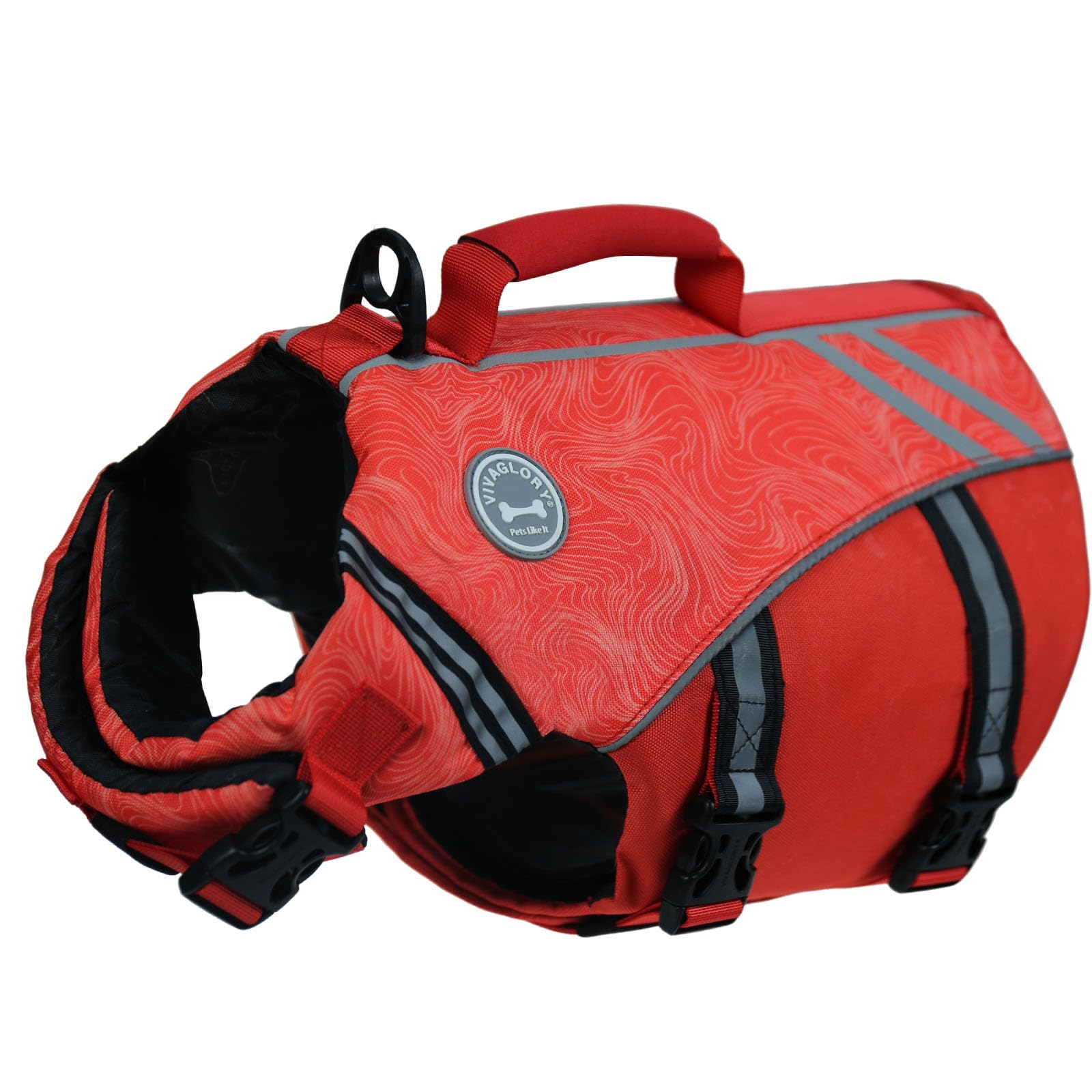 VIVAGLORY Sports Style Dog Life Jacket with Extra Flotation, Adjustable & Durable Swim Life Vest with Secure Fastening System for Large Dogs, Red