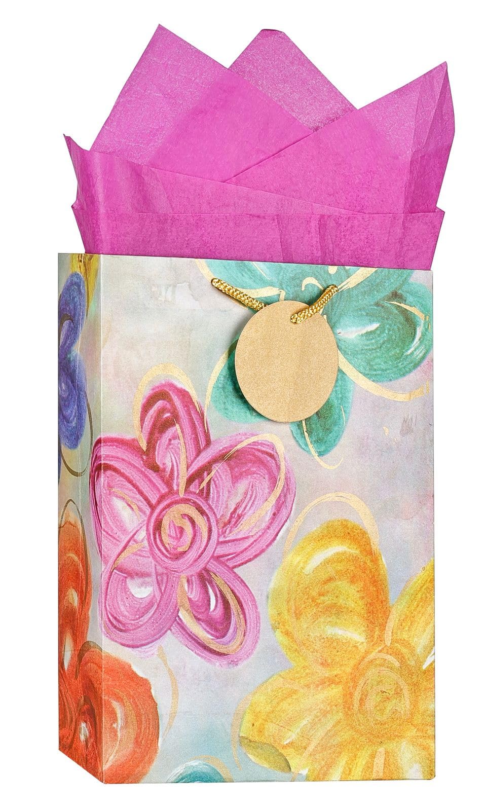KidsyWinsy Pack Of 5 Flowers Gift Bag (Medium,8.65 * 3 * 12 Inches) With Tissue & Thank You Card-Paper Gift Bags | Return Gift Bags For Pooja, Baby Shower, Festive Gifting, Birthday, Wedding