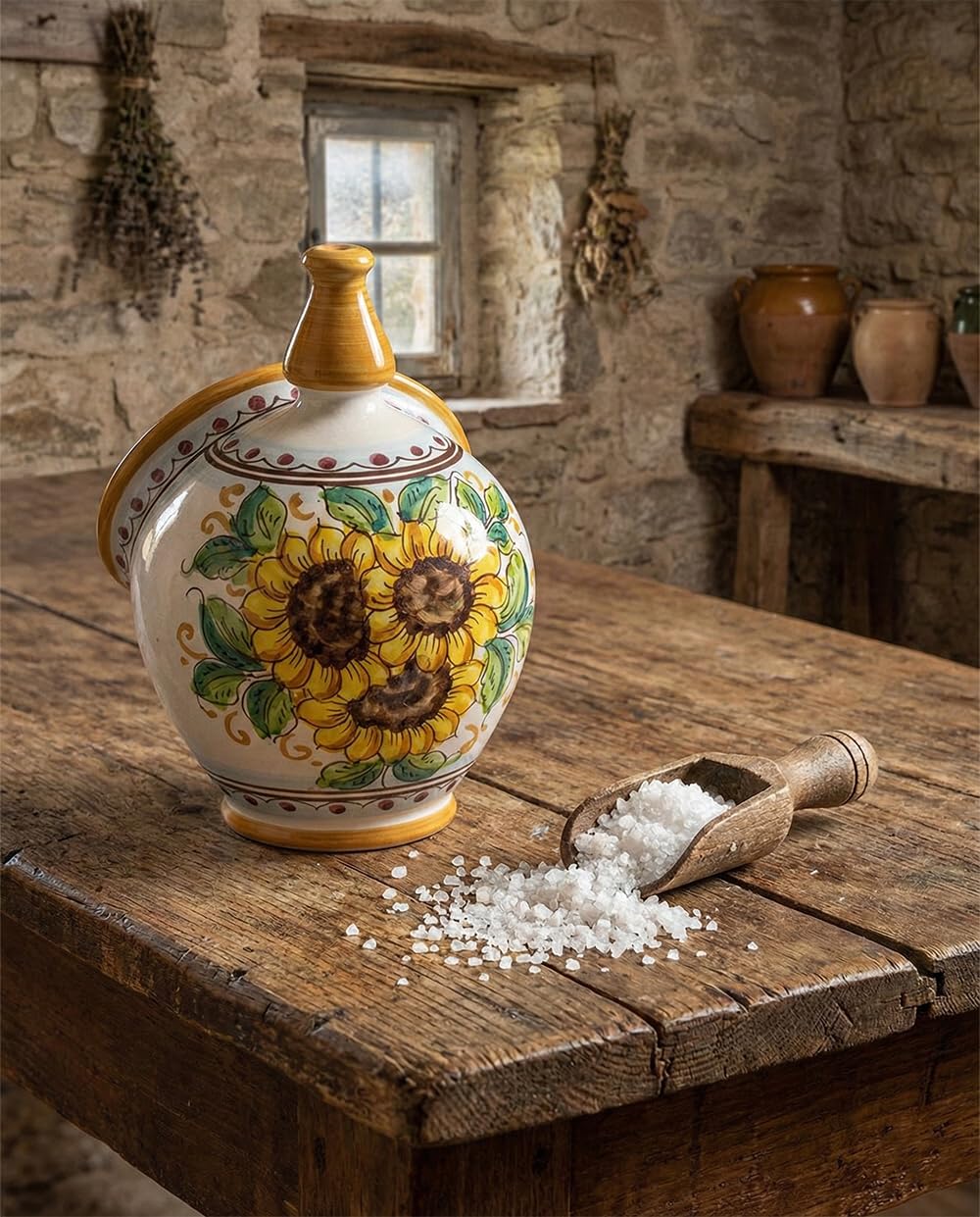 Saliera in ceramica siciliana giallo e verde di santo stefano di camastra decorata a mano Girasole Art 15