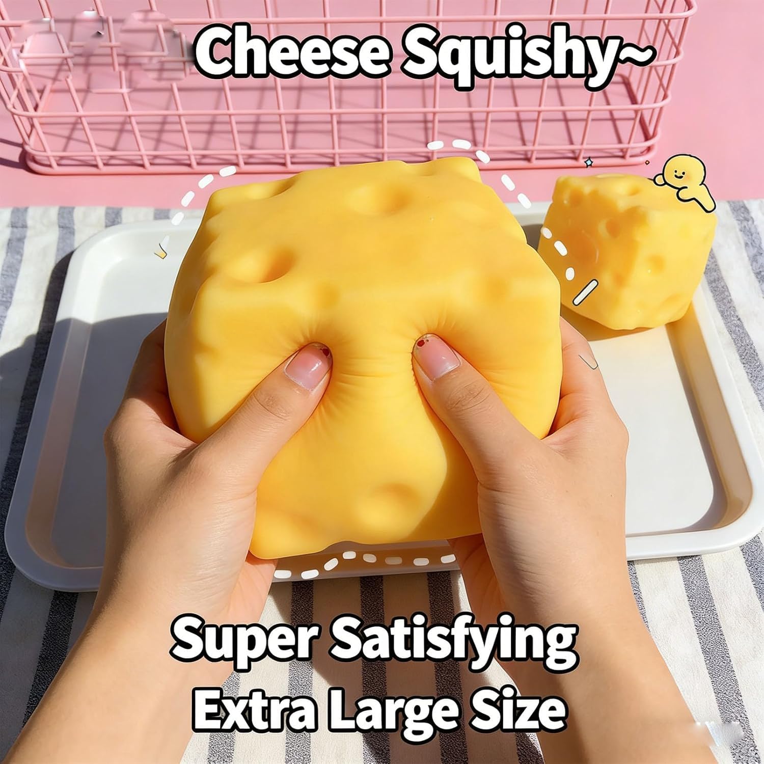 2026 New Yellow Cheese Squishy Slow Rising, Extra Large Squishy Squeeze Cheese Block, Soft Novelty Toy, Stress Balls for Adults Rebounding Sensory Squishys Cheese (2.4in) — view 7