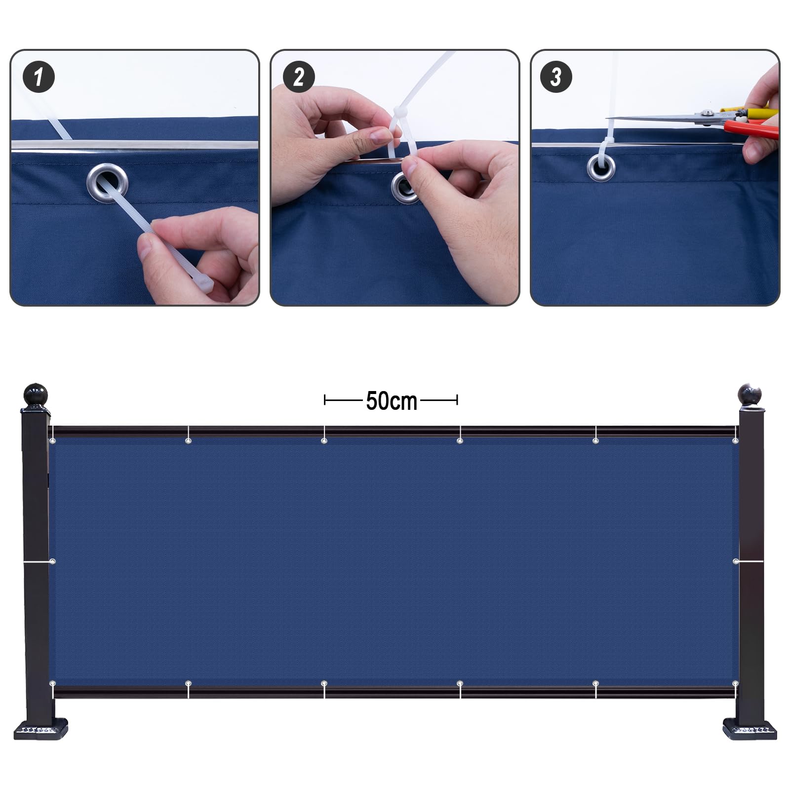 SUNNY GUARD Balcony Privacy Screen 90x300cm Fence Screen for Balcony and Patio Cover,UV protection waterproof and windproof,with Cable Ties,Dark Blue Anthracite - Image 4