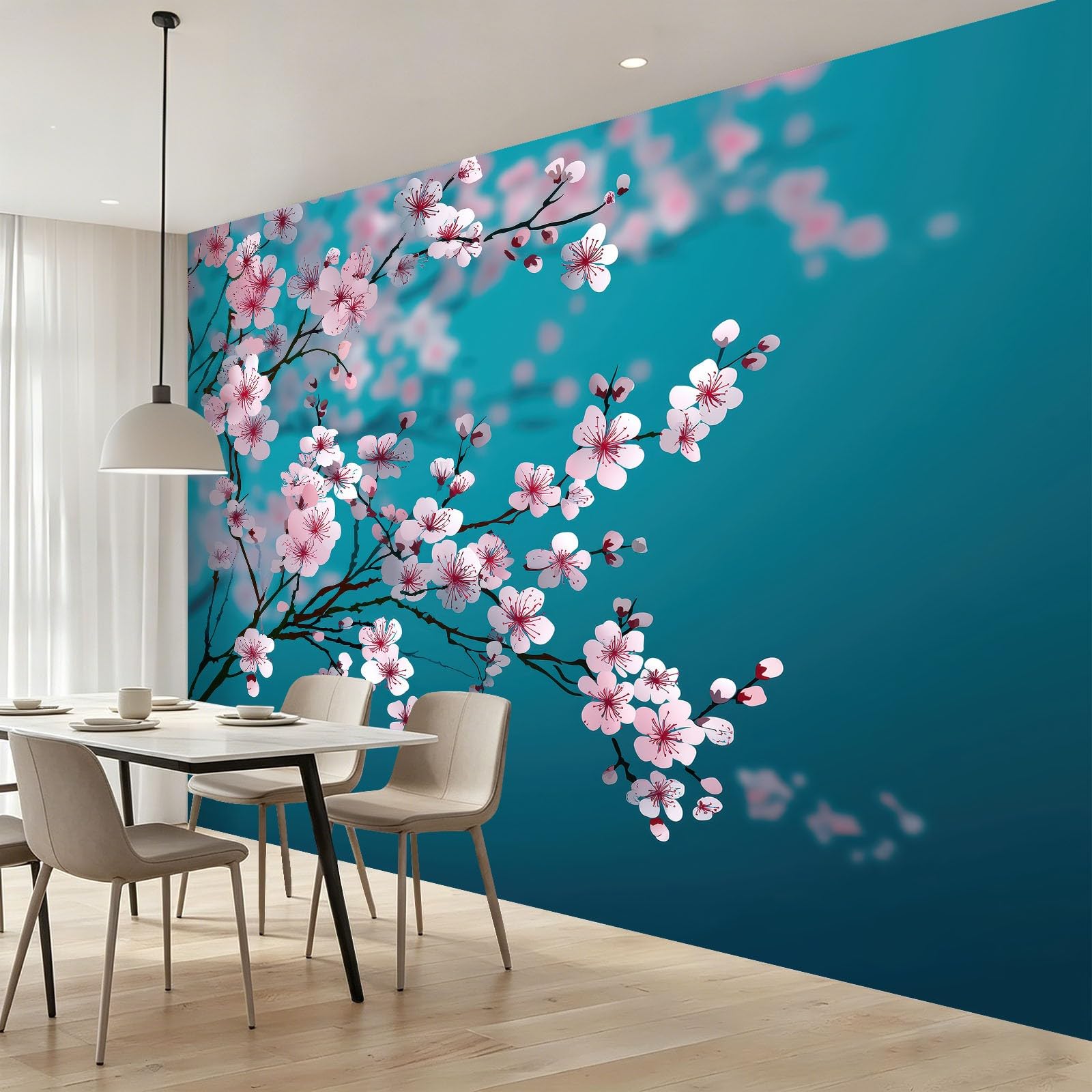 Fototapeta 250 x 175 cm, tapeta z roślinami i kwiatami, nowoczesne kwiaty wiśni, dekoracja ścienna, tapeta ścienna, tapeta do salonu