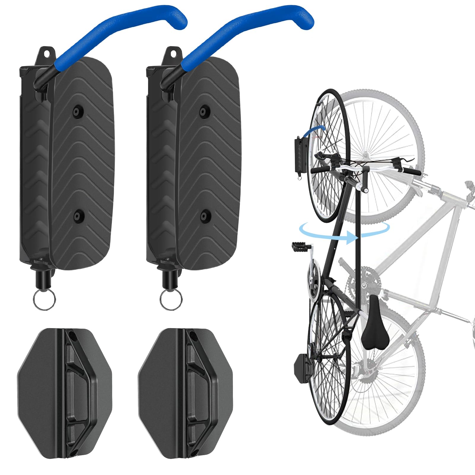 Support Vélo Mural Pivotant – 2 Pack – Jusqu'à 30 Kg – Pour VTT, Vélo De Course – Économiseur D'Espace – Revêtement Caoutchouc