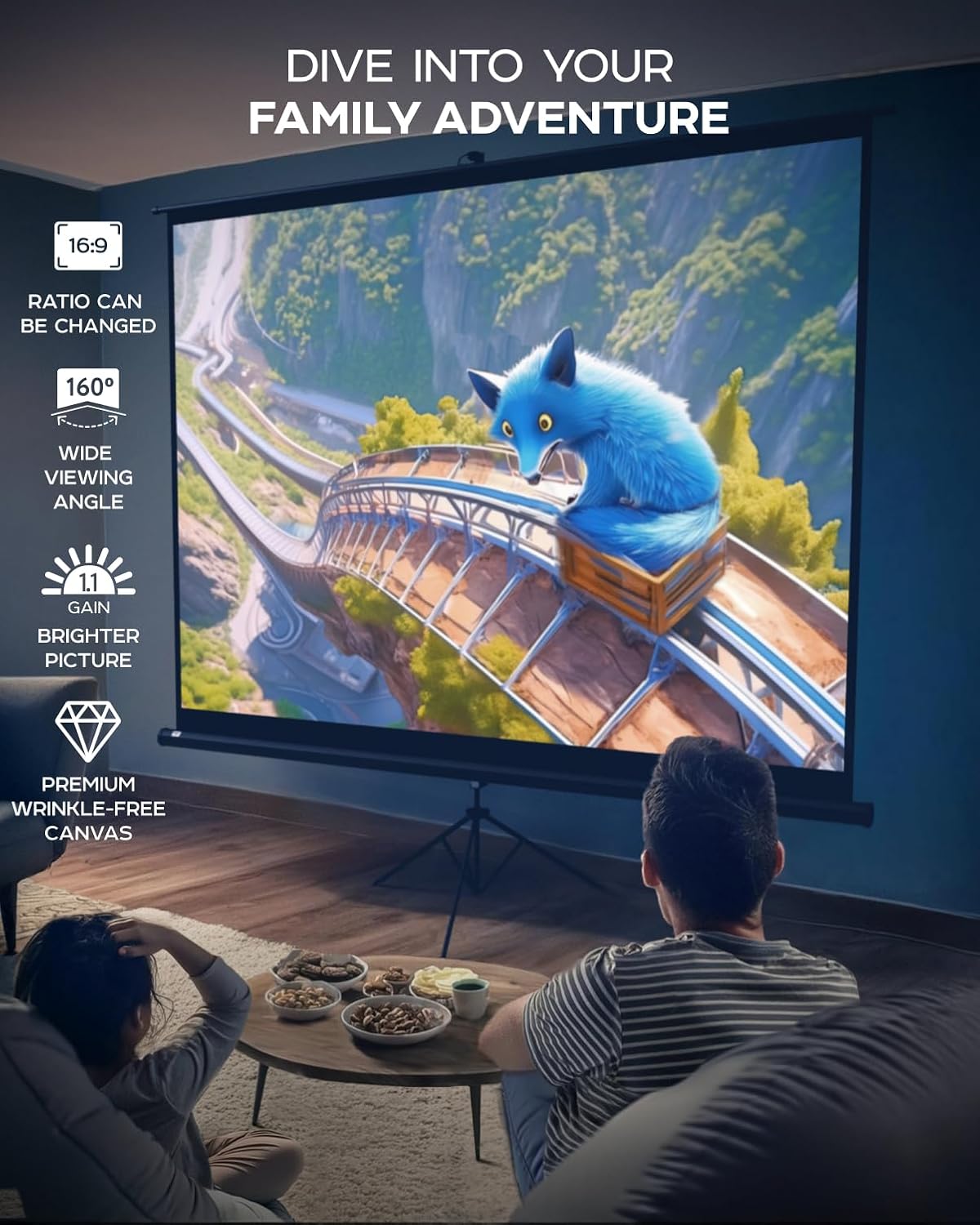 PropVue Projector Screen with Stand 120 inch - Indoor and Outdoor Projection Screen for Movie or Office Presentation - 4:3 HD Premium Wrinkle-Free Tripod Screen 120 Inch 4:3 Aspect Ratio Black