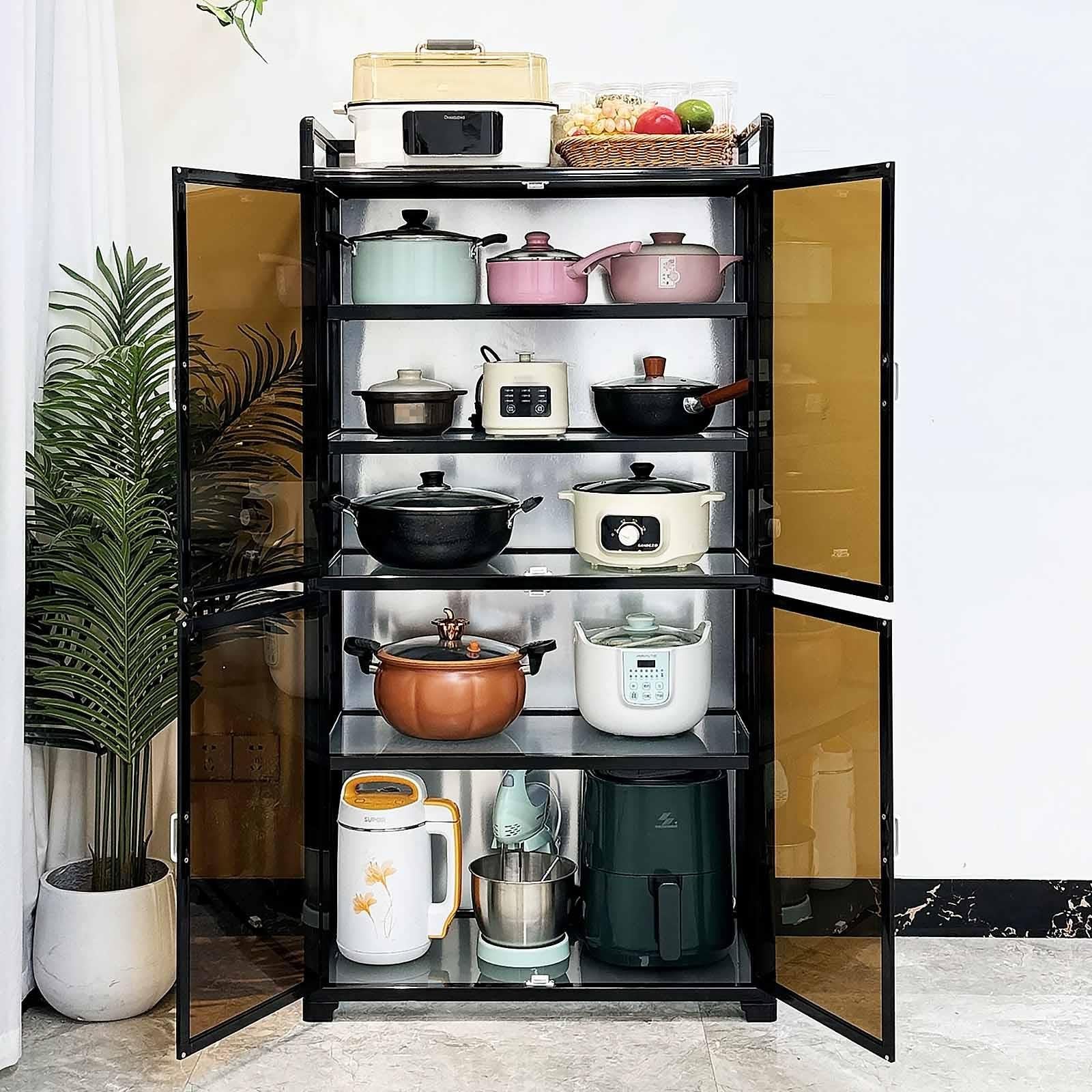 Carrito de Cocina de Aluminio con Ruedas, Armario Acrílico Ahumado