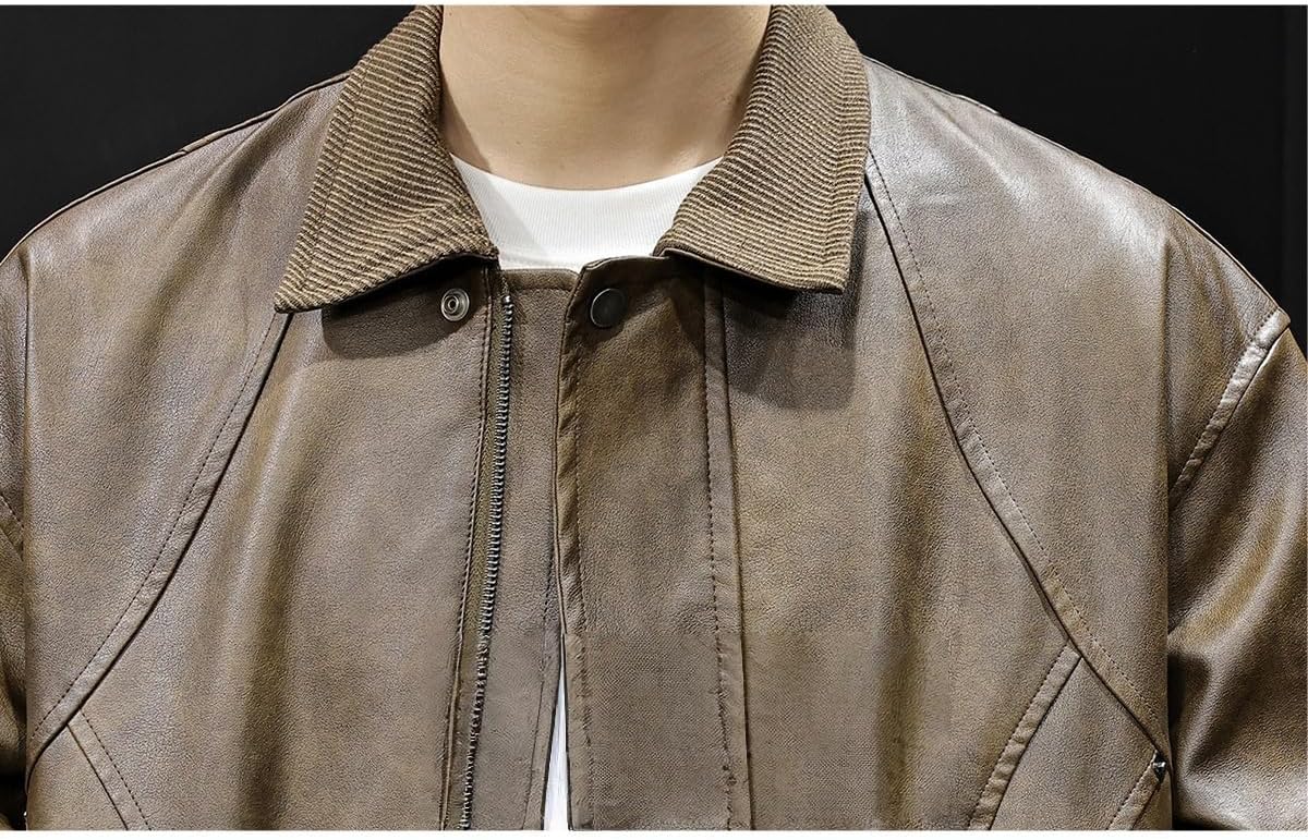 Men's Washed PU Jacket For Spring Men's Trend Bomber Jackets Faux Leather Coat Classic design Outerwear Vintage Coats