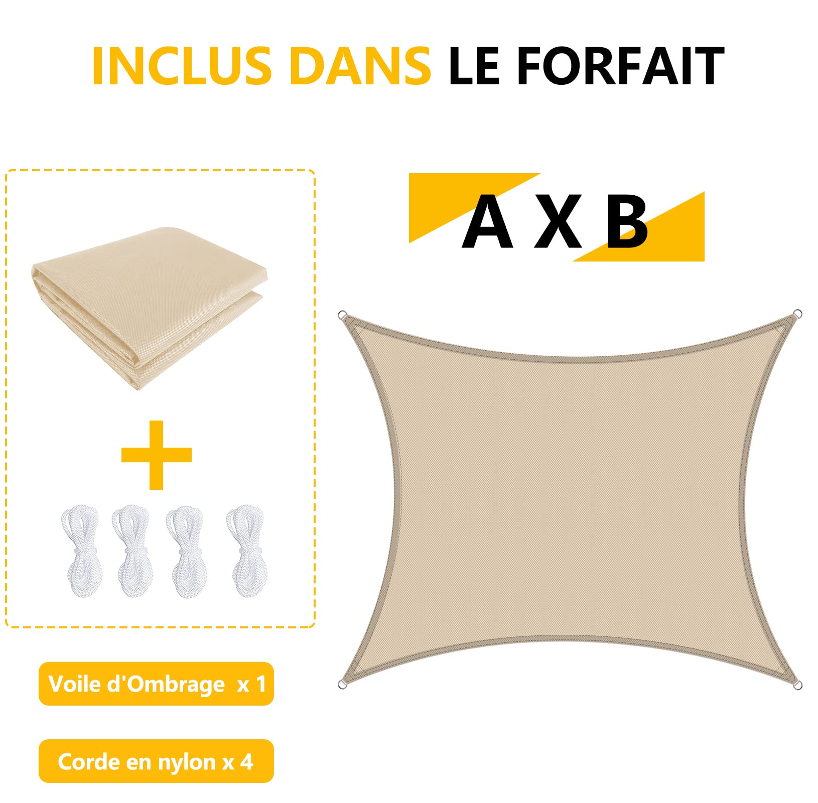 Voile d Ombrage Rectangulaire 4x8m Beige， Toile d'Ombrage Résistant à la Pluie Anti 90% UV Contre Le Vent Résistant, Toile d'Ombrage pour Pelouse Balcon Plage