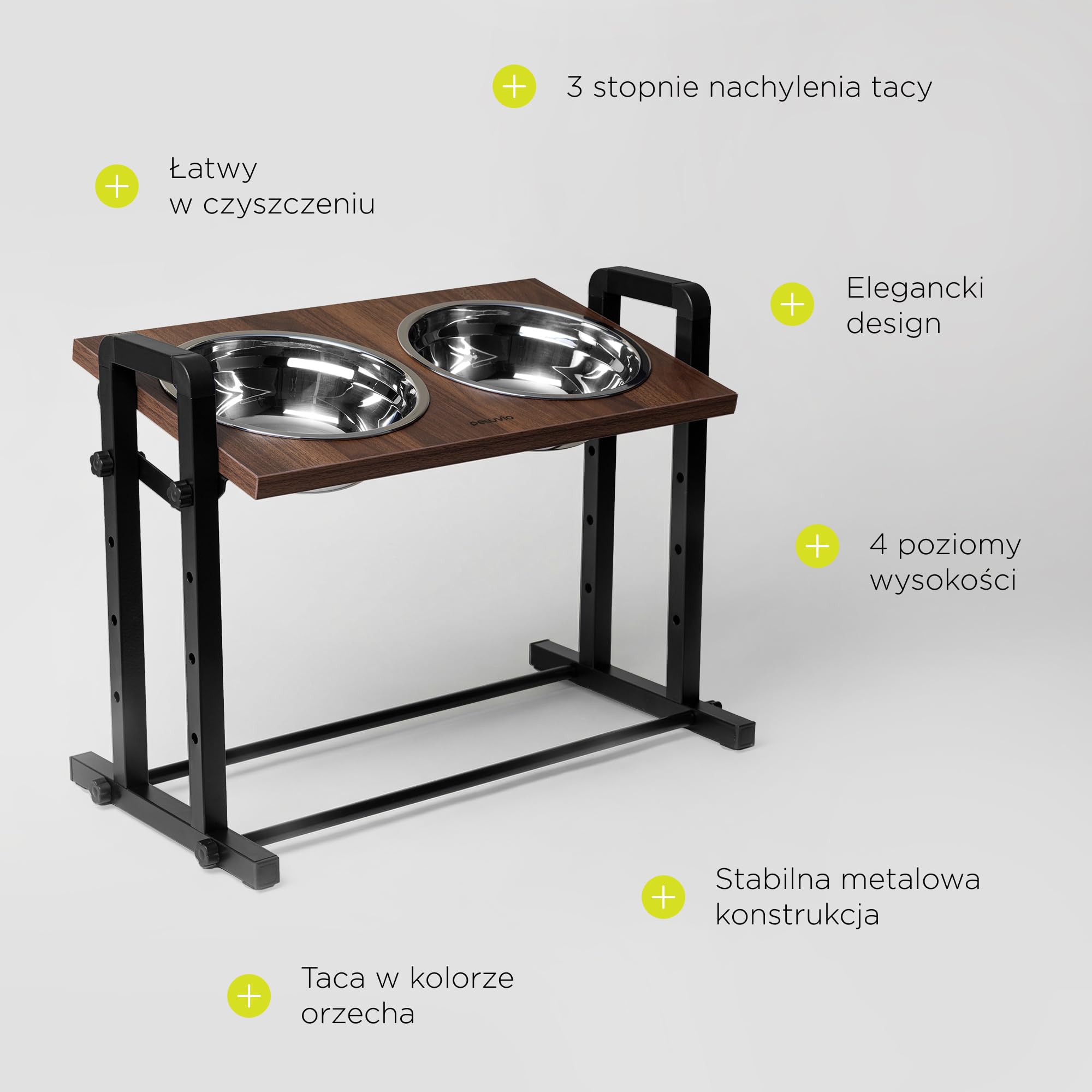 Peluvio Misty Podwyższona miska na karmę dla psów, z regulacją wysokości, 4 stopnie ergonomicznego jedzenia, stacja dla psów z regulowanym kątem, z 2 miskami ze stali nierdzewnej, łatwa do czyszczenia