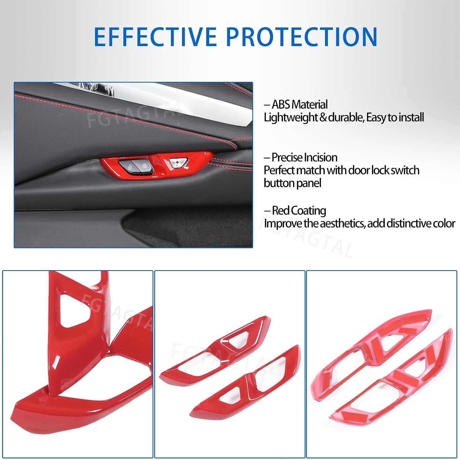 Door Lock Switch Button Cover Trim Compatible with Chevrolet Corvette C8 2020-2026, ABS Inner Door Handle Cover Accessories 2Pcs (Red) image 4