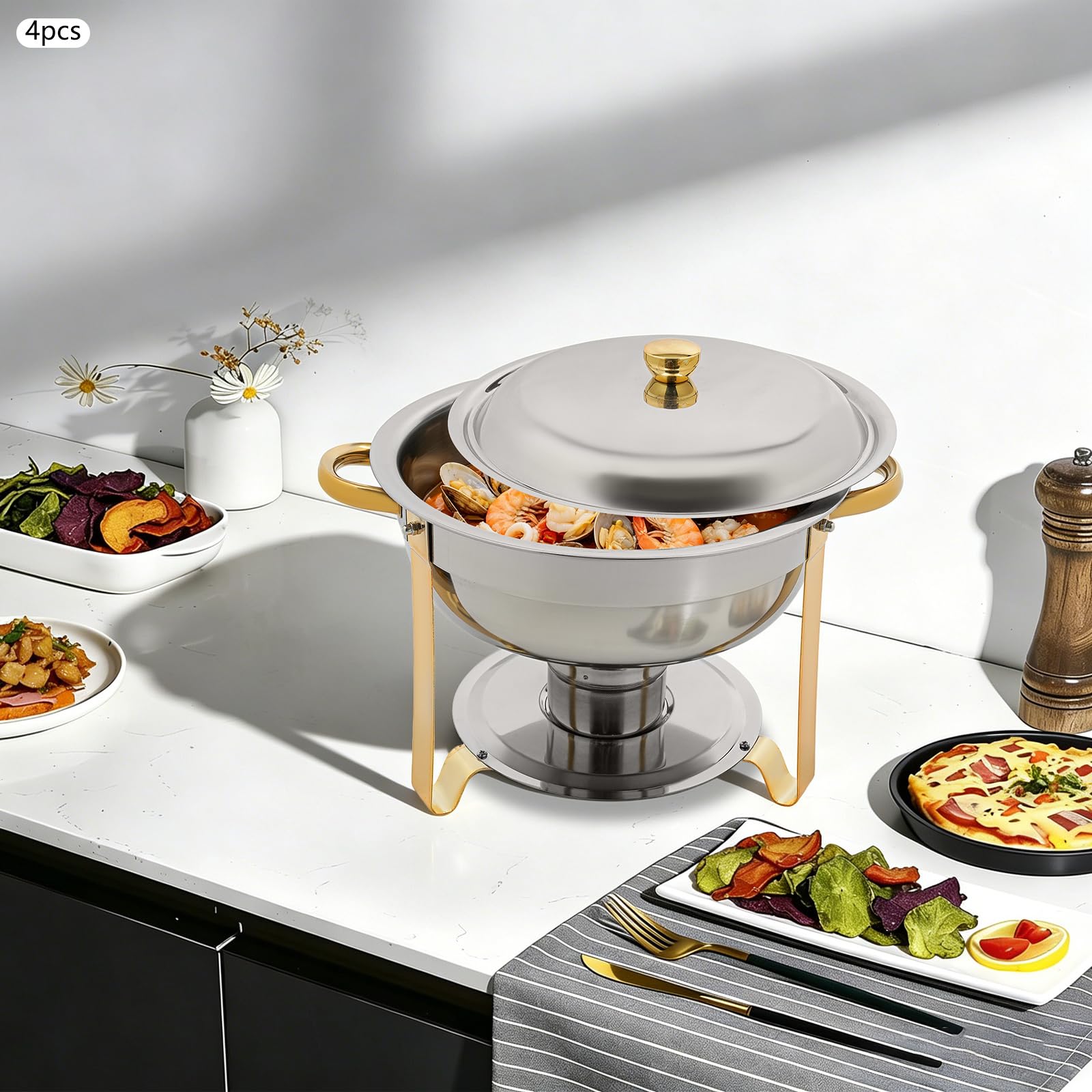 Recipiente para alimentos (4 piezas, acero inoxidable, 4,5 L)