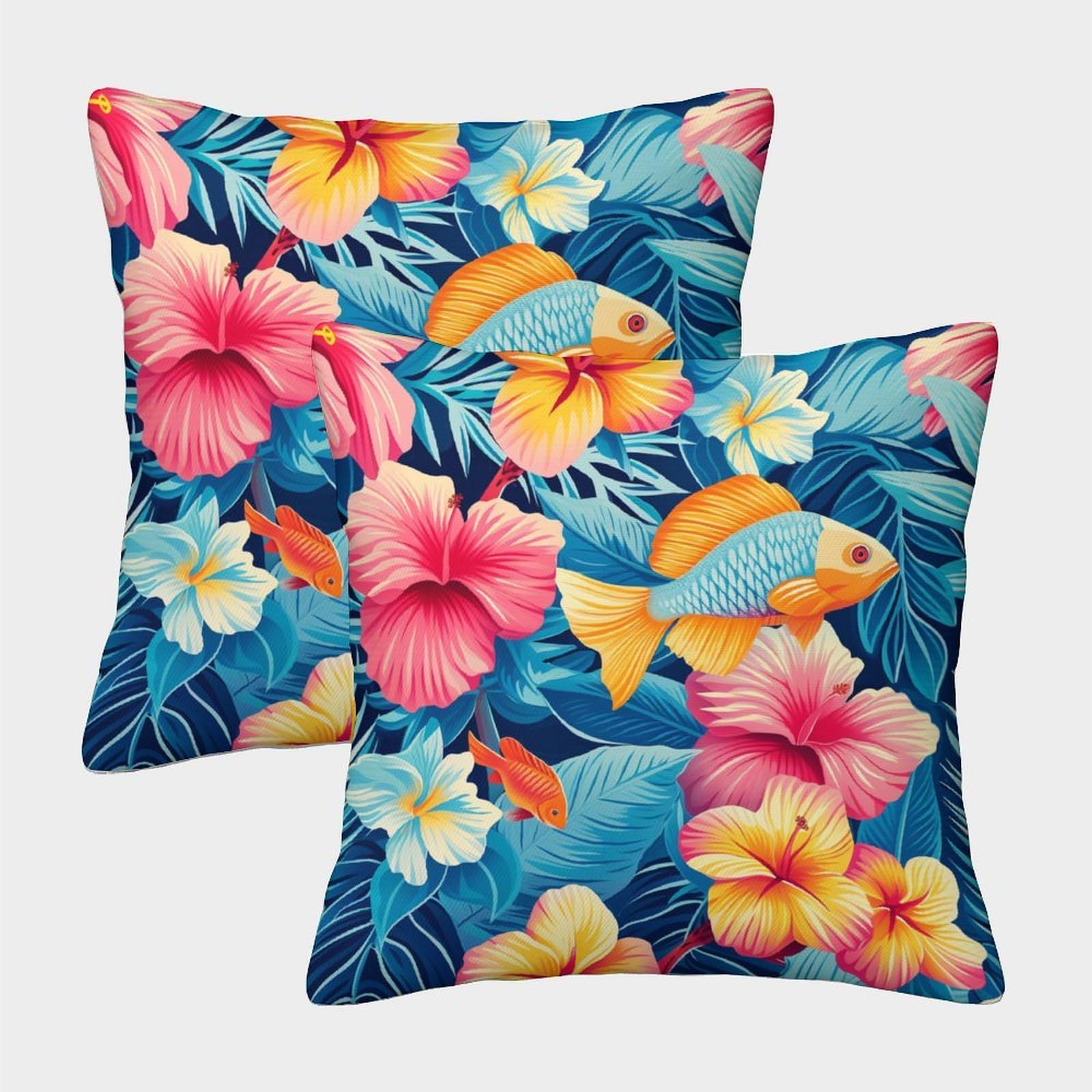 kaiyun 2 Pack Bright Flowers,Fish Pillow Case 45x45cm 3D Printing Cushion Cover,home Decoration Sofa Cushion
