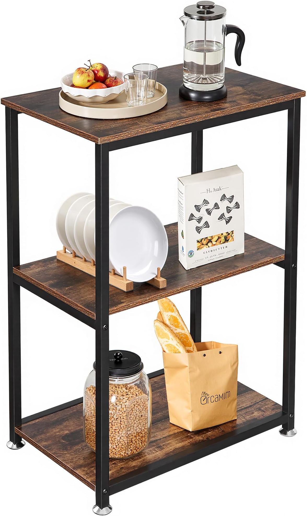 VECELO Tall End Side Table,30" Height Nightstand with 3-Tier Storage Shelf for Living Room Bedroom Office Hallway Study