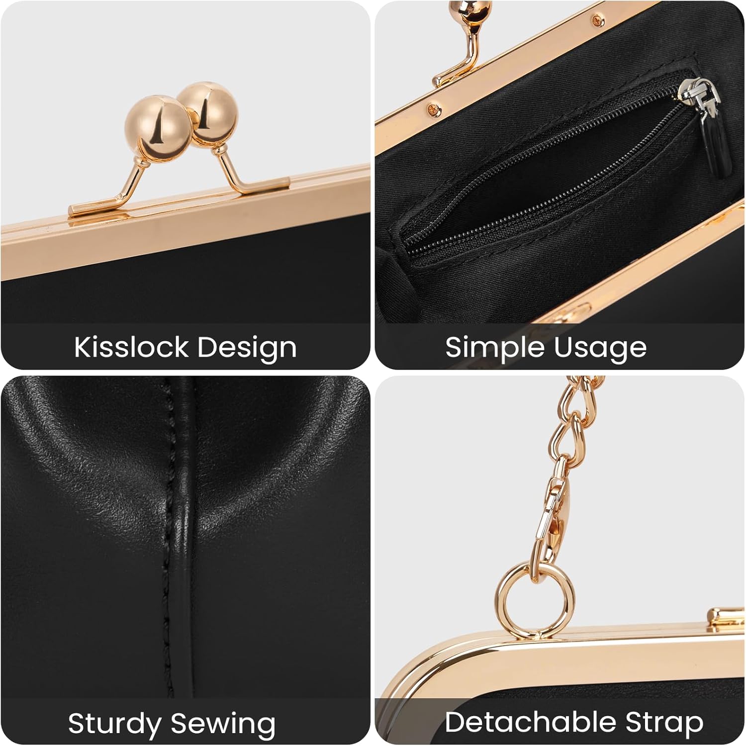 Mini Women's Kiss Lock Crossbody Bag PU Small Top Hand Handbags Kiss Clasp Crossbody Purses Evening Clutch - Image 4