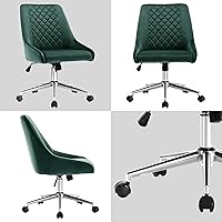 Vista 7 de Duhome - Silla de oficina en casa de terciopelo con ruedas, silla giratoria con respaldo, silla tapizada ajustable para computadora sin brazos