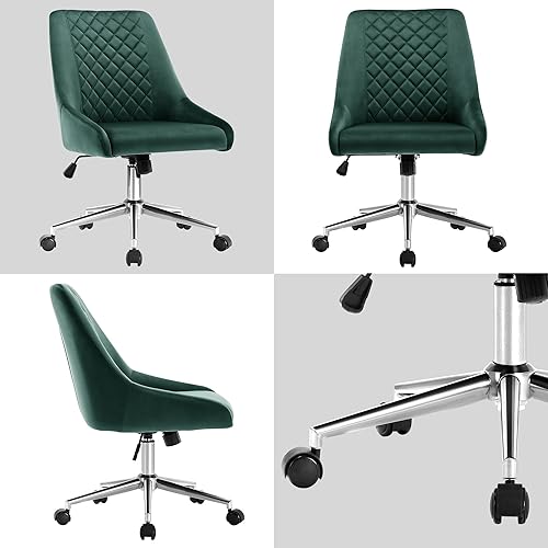 Miniatura 7 de Duhome - Silla de oficina en casa de terciopelo con ruedas, silla giratoria con respaldo, silla tapizada ajustable para computadora sin brazos para