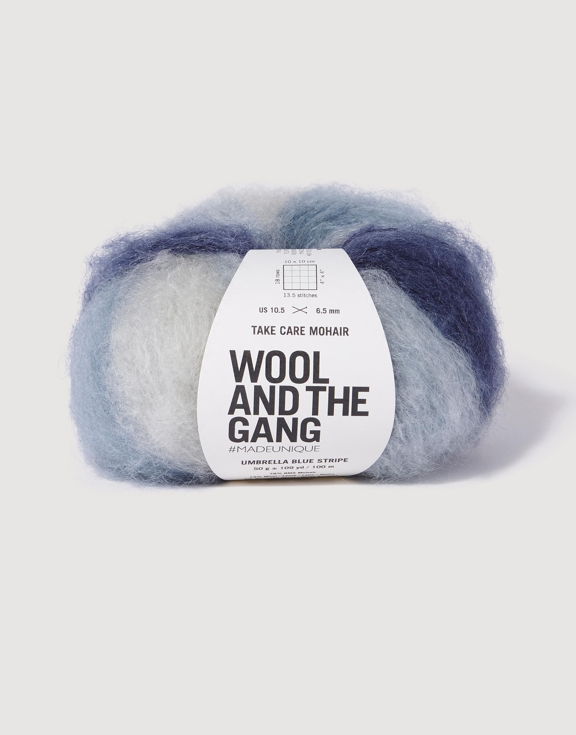Wool And The Gang Umbrella Blue Stripe Take Care Mohair Stripe, 50 G, Aran/Worsted