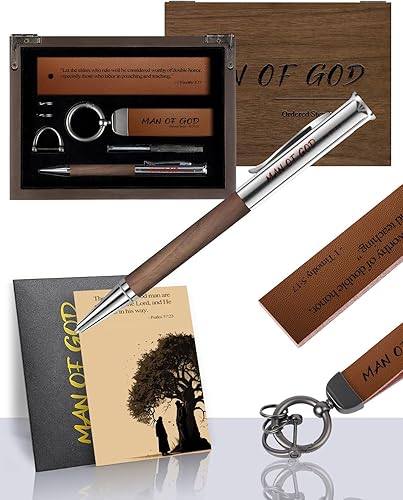Regalos cristianos para hombres, juego de regalo de agradecimiento al pastor, llavero y bolígrafo del hombre de Dios, regalos religiosos para papá,
