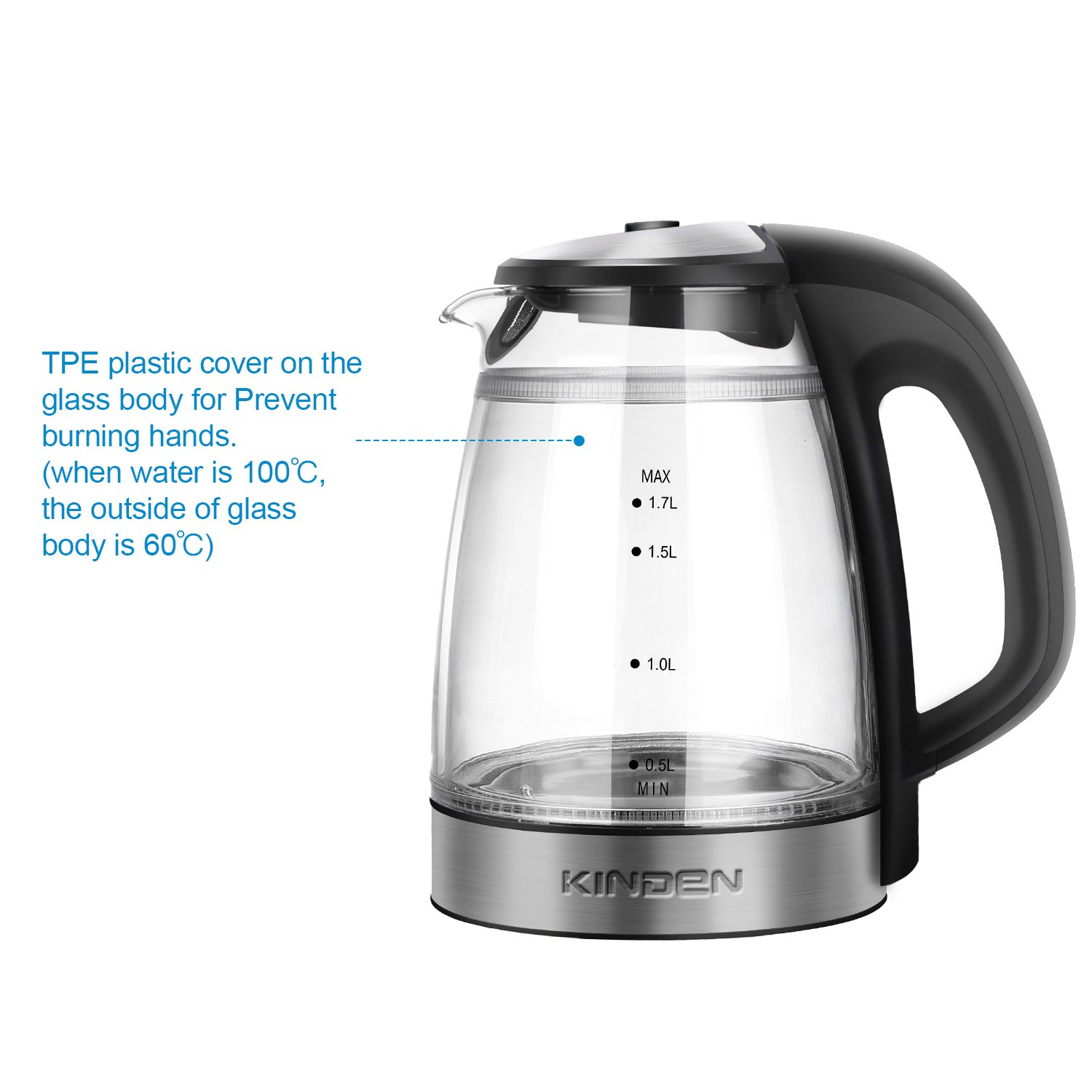 Boil Kinden Electric Kettle Electric Cordless Glass Kettle With