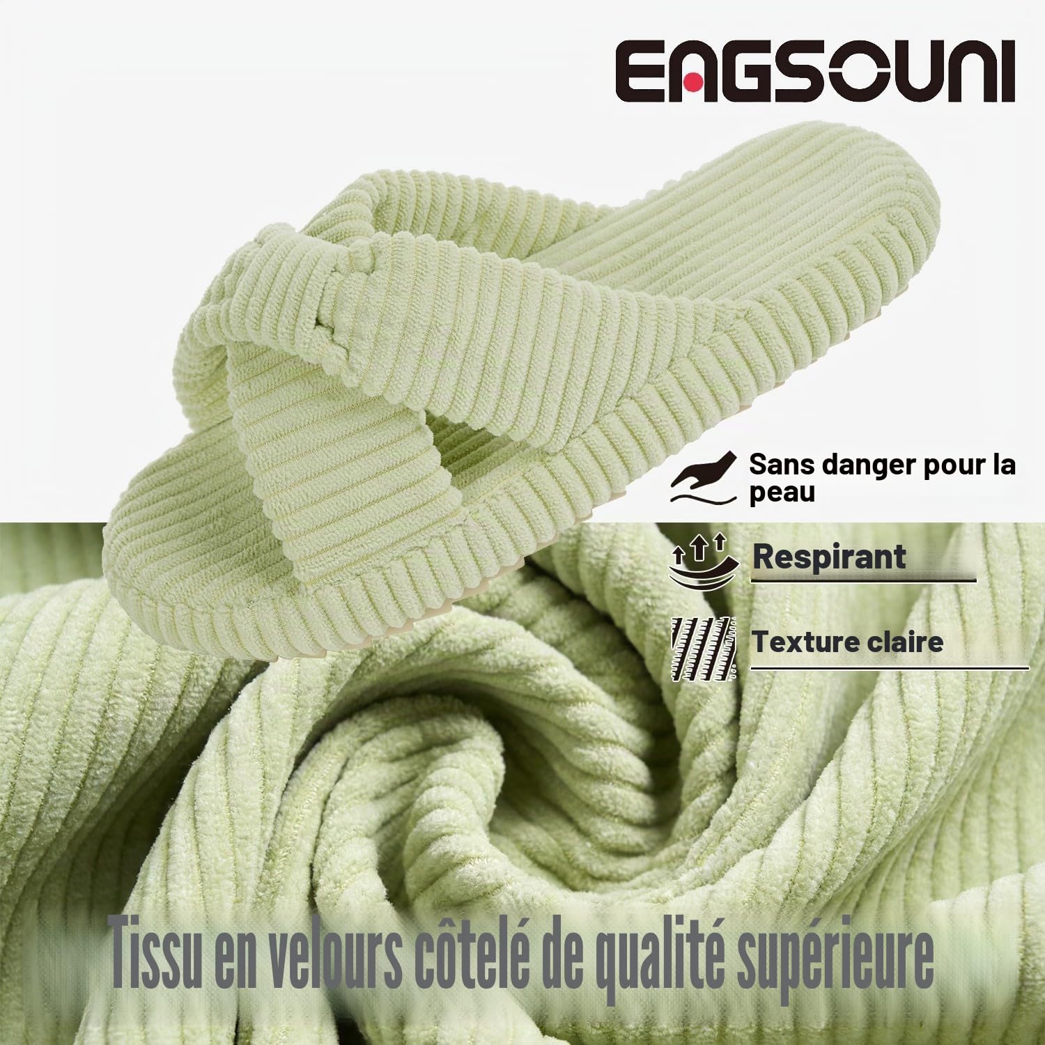 Eagsouni Pantoufles Femme Large Mousse à Mémoire Chaussons Confortable Cord Bandes Croisées Bout Ouvert Chaussures Antidérapantes Slippers