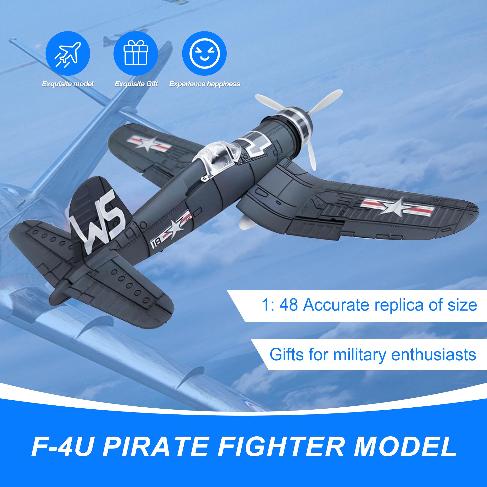 gzpynsgaoh F-4U Corsair Fighter Plastic Model - World War II Classic Fighter Model, 1:48 Military Enthusiasts Plastic Fighter Assembly Model