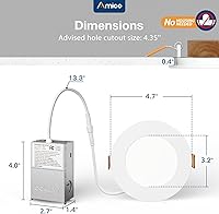 Vista 7 de Amico paquete de 20 luces de techo empotrables ultrafinas de 4 pulgadas, 5 CCT, con caja de conexiones, 2,700 K, 3,000 K, 3,500 K, 4,000 K, 5,000 K