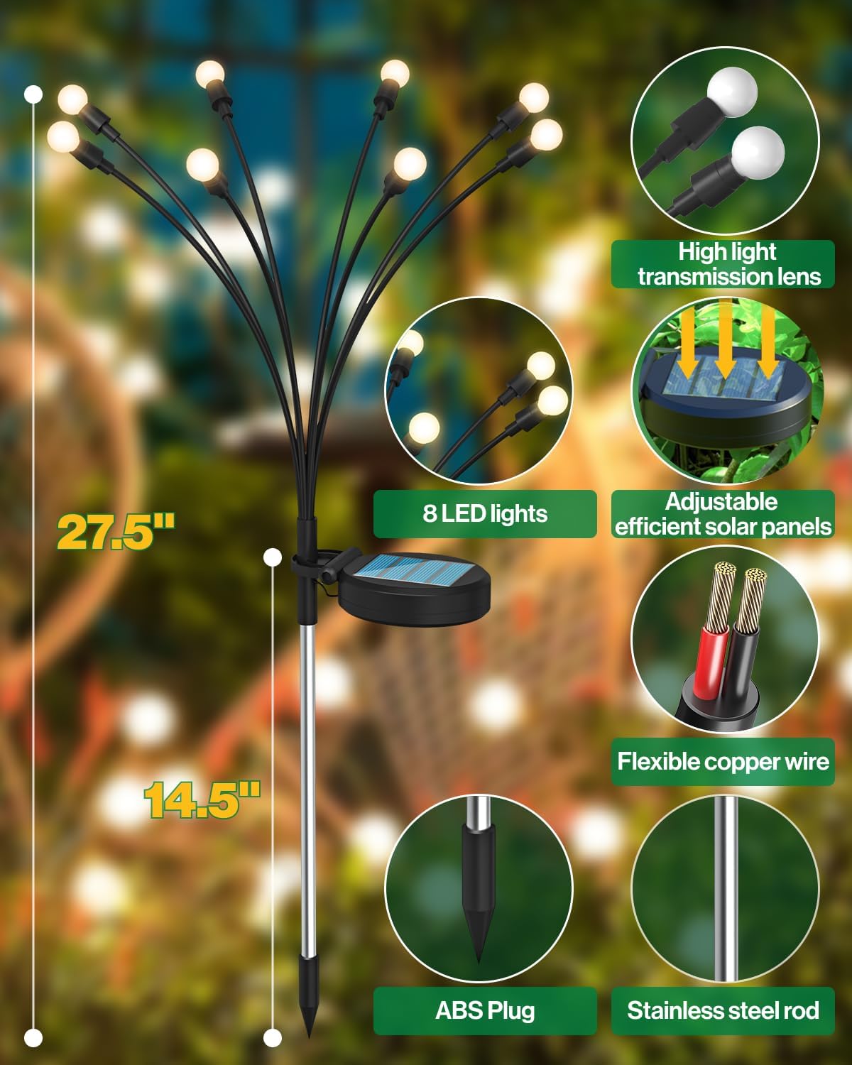 Sunco Solar Firefly Pathway Lights, Swaying Outdoor Garden Landscape Lighting, 2400K Warm White, Waterproof Yard Patio Ground Lights, Cross Spike Stake for Easy in Ground Install 3 Pack.