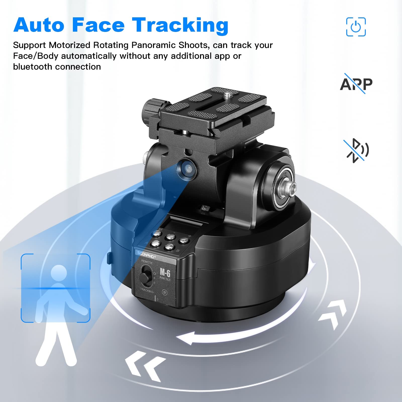 Auto Face Tracking Cabezal de Trípode Panorámico Giratorio Motorizado, Rastreo Corporal Inteligente AI Cabezal Panorámico Basculante con Mando a Distancia