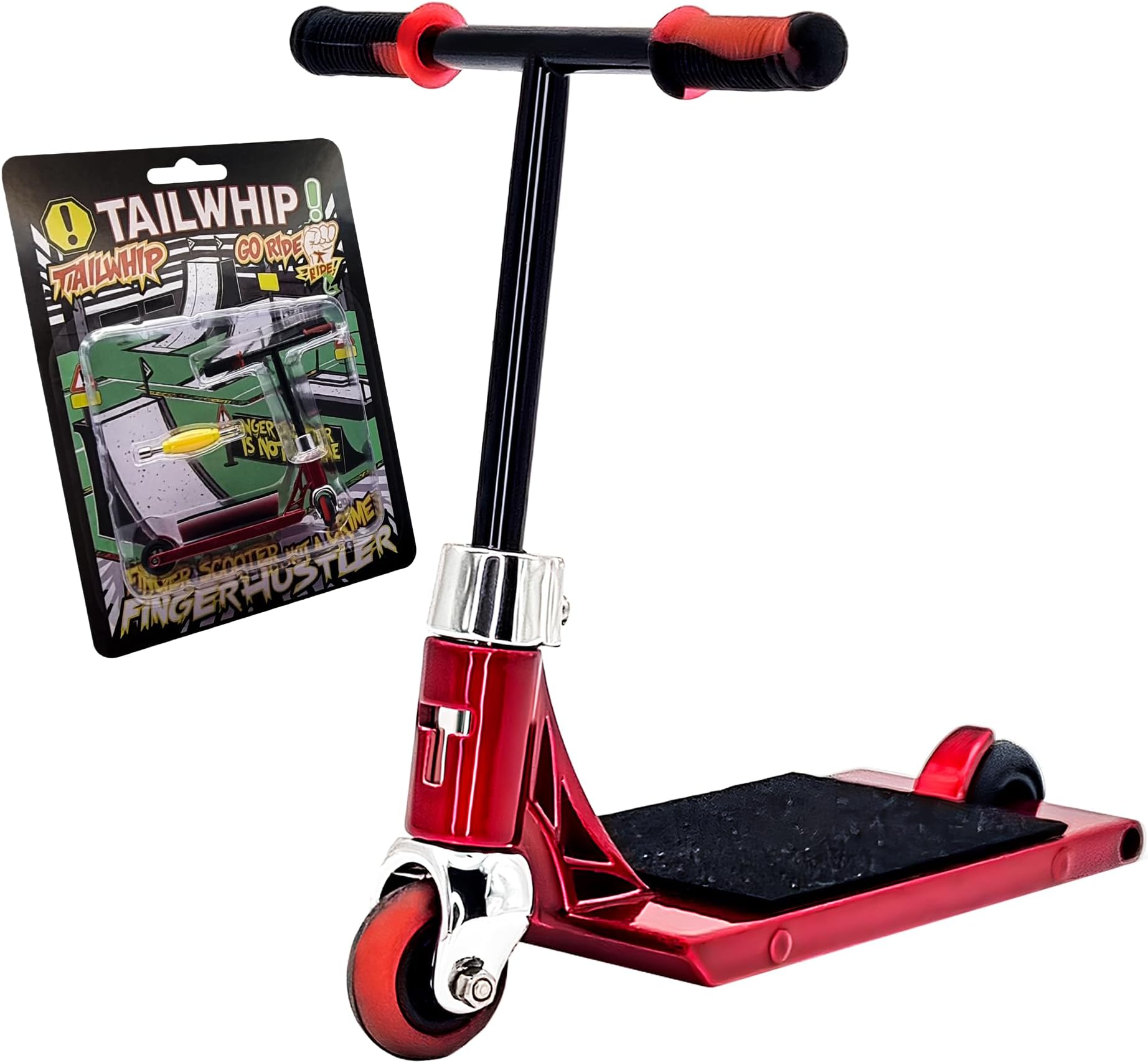 Finger Scooter Metal, Durable Mini Scooter for incredible Tricks, Compatible with Tech Deck Fingerboard, Bike BMX & Skatepark, Improve Hand Motor Skills, Perfect Toy for Kids & Adults, red