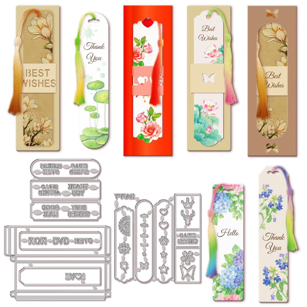 GLOBLELAND Bookmark Cutting Dies Metal Bookmark Blessing Words Patterns Die Cutting Dies for DIY Scrapbooking Photo Album Decorative Embossing Paper Card