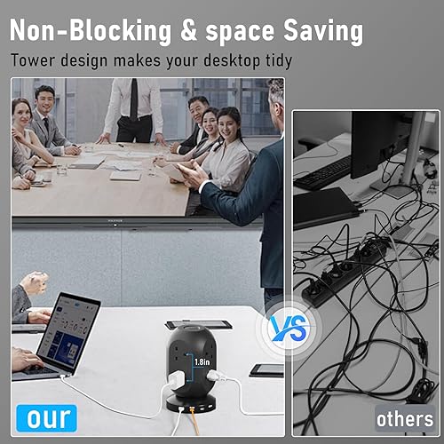 Miniatura 6 de Torre de regleta de alimentación con protector de sobretensiones, torre de alimentación con puertos USB con 8 tomas de corriente y 2 puertos USB, 2